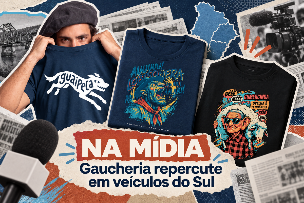 Produtos da Gaucheria em composição sobre a repercussão da marca em veículos do Sul