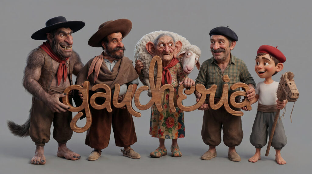Personagens da Gaucheria em matéria da Rádio Guaíba sobre o lançamento do e-commerce