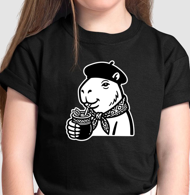 Camiseta Capincho infantil na cor preta, do 2 aos 14 anos