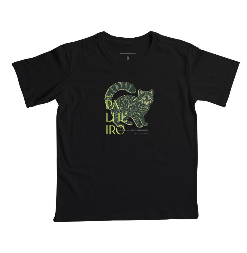 Camiseta Gato-palheiro infantil na cor preta, do 2 aos 14 anos