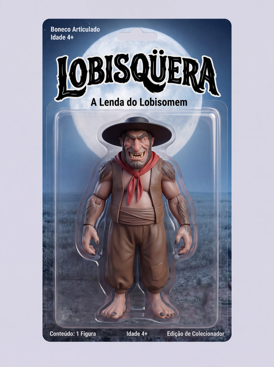 Exemplo conceitual de figura articulada colecionável do personagem Lobisqüera, da Gaucheria.