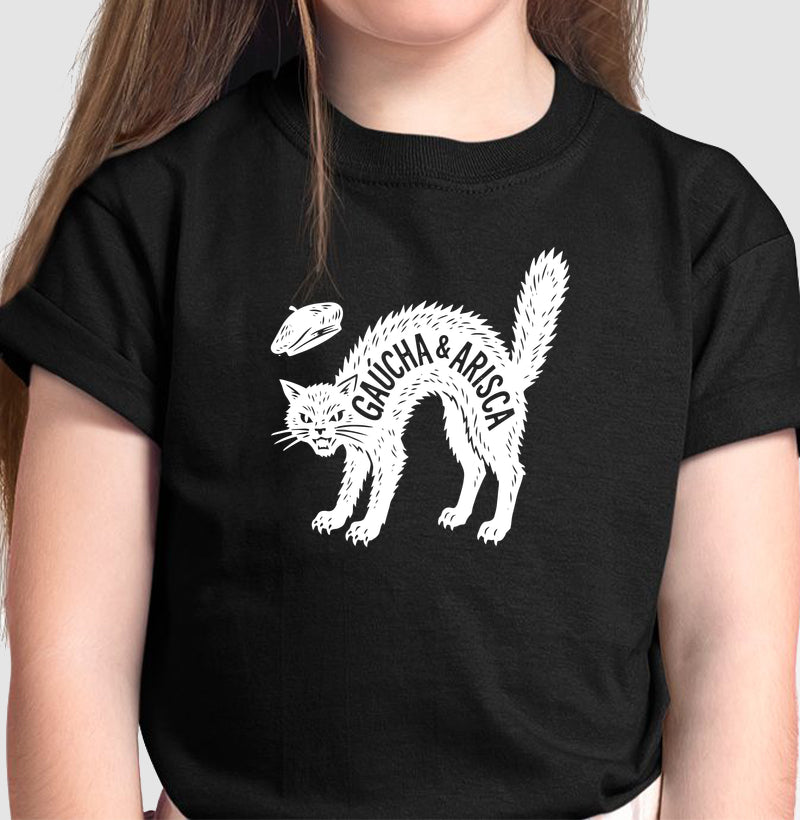 Camiseta Gaúcha & Arisca infantil na cor preta, do 2 aos 14 anos